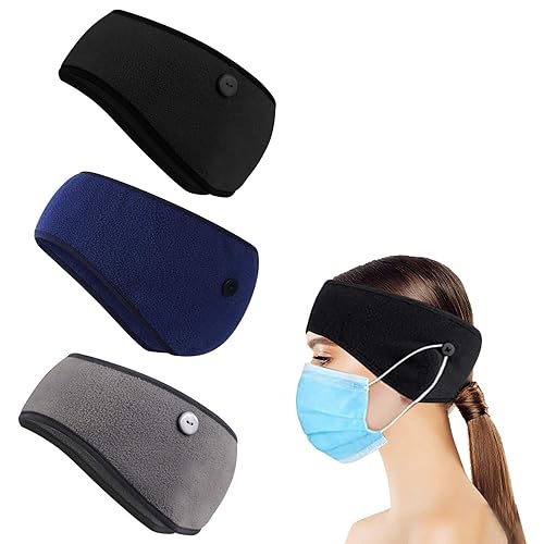Miniatura 1 de Diadema térmica con botones para máscara facial diadema de forro polar con botones orejeras de invierno para hombres y mujeres para correr esquiar
