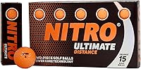 Nitro Ultimate Distance Golf Balls Titanium Core 15PK Orange - High Velocity Long Distance USGA Approved All Levels