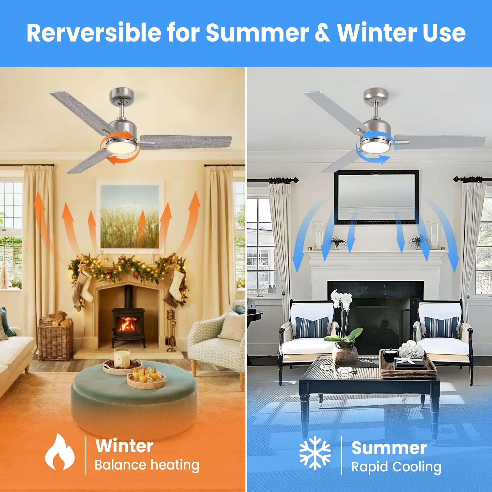 Newday 107cm Ventilatore da Soffitto Argento e Legno, Ventilatore da Soffitto con Luce e Telecomando Réversible, Pala Soffitto con Luce Dimmerabile per Soggiorno Camera da Letto Cucina Terrazza