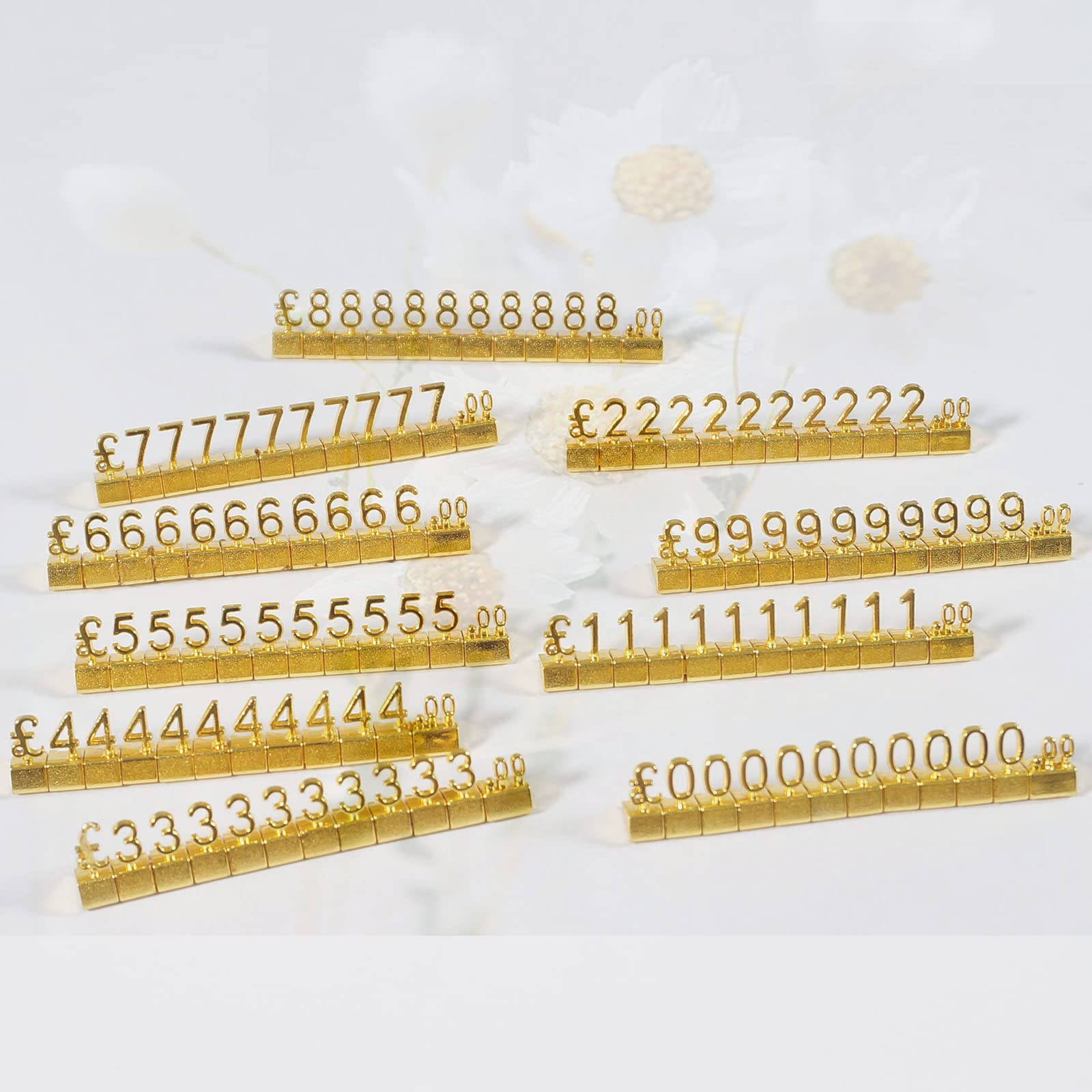 TOP-VIGOR 10 Cartellini Prezzo 3D In Metallo Oro – Cubetti Numerici Regolabili Con Simbolo GBP, Per Espositori - 3
