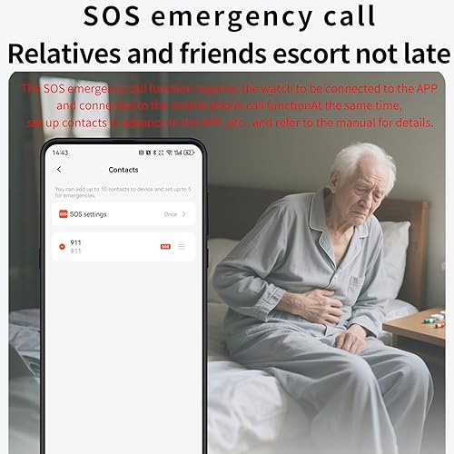 Miniatura 3 de Yihou Reloj inteligente con detección de caídas para personas mayores, reloj de alerta de otoño con monitor de frecuencia cardíaca SOS, podómetro de