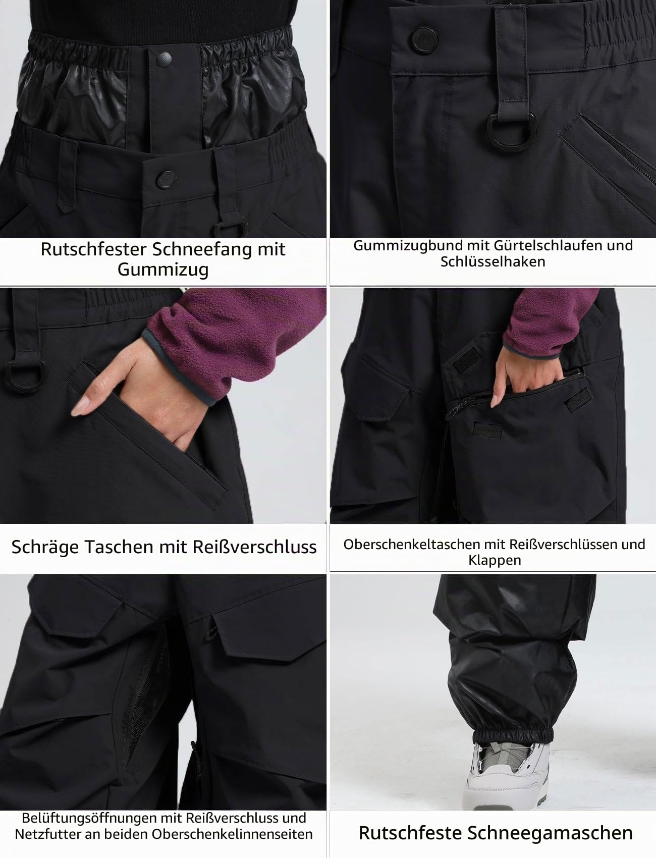 GSOU SNOW Herren Damen Skihose Baggy Snowboardhose Oversize Ski Hose Snowboard Hose Schneehose für Männer Frauen - Wasserdicht Winddicht Atmungsaktiv Warm