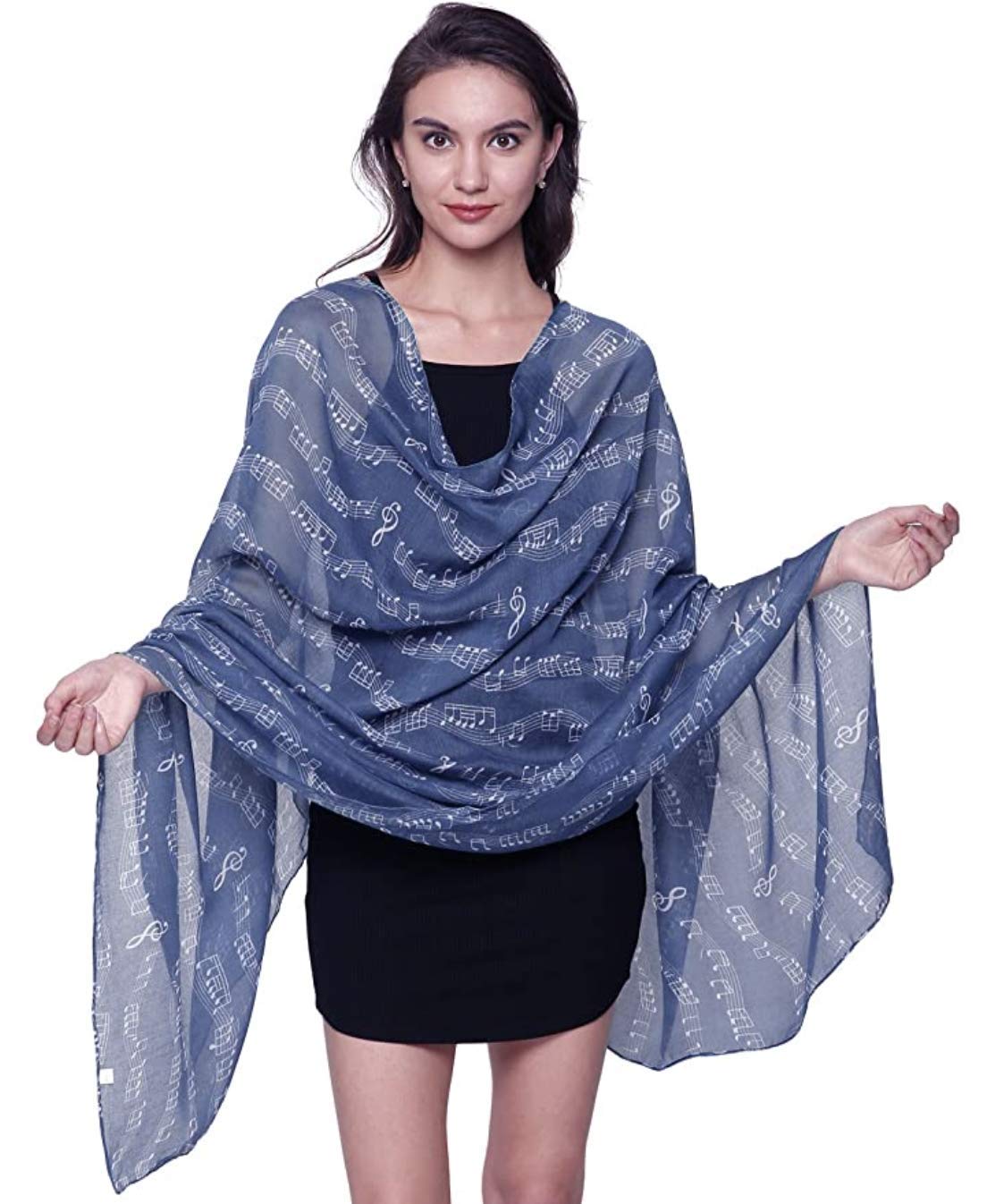 World of Shawls Music Print, Musical Note Printed Scarves, Large Size Fashion Scarf Wrap Sarong Shawl Fantastic Gift (Navy Blue)