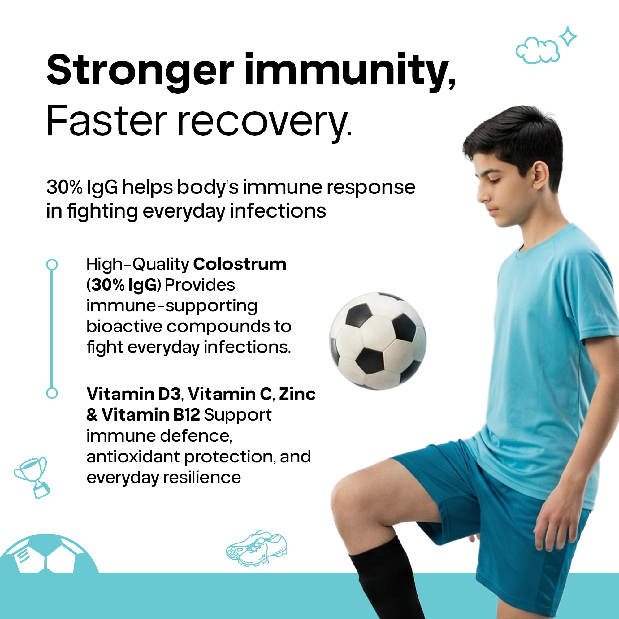 Ruokamill Teen Boys Nutrition Mix | Age 13–18y | Supports Growth, Sports performance, Focus & Immunity | 30 Nutrients, 13g Protein, Omega-3, 3.4B CFU Probiotics | No Refined Sugar | (825g, Chocolate) — Amazon image 4