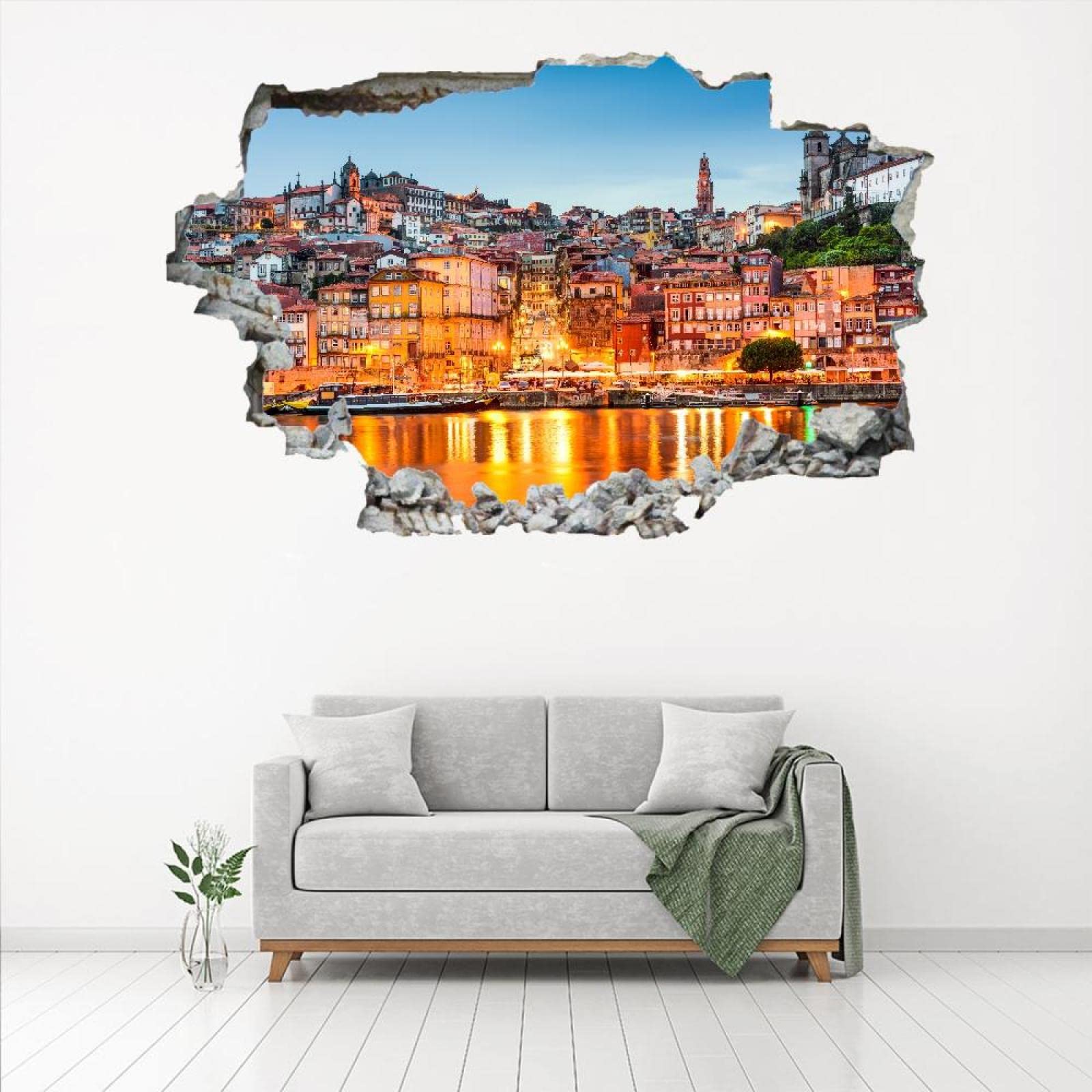 Architecture Décoration murale 3D,Paysage Amovible Wall Sticker Chambre Ville Côtière Autocollants muraux imperméables décalcomanie de trou de mur pour les filles enfants décor de mariage cadeau