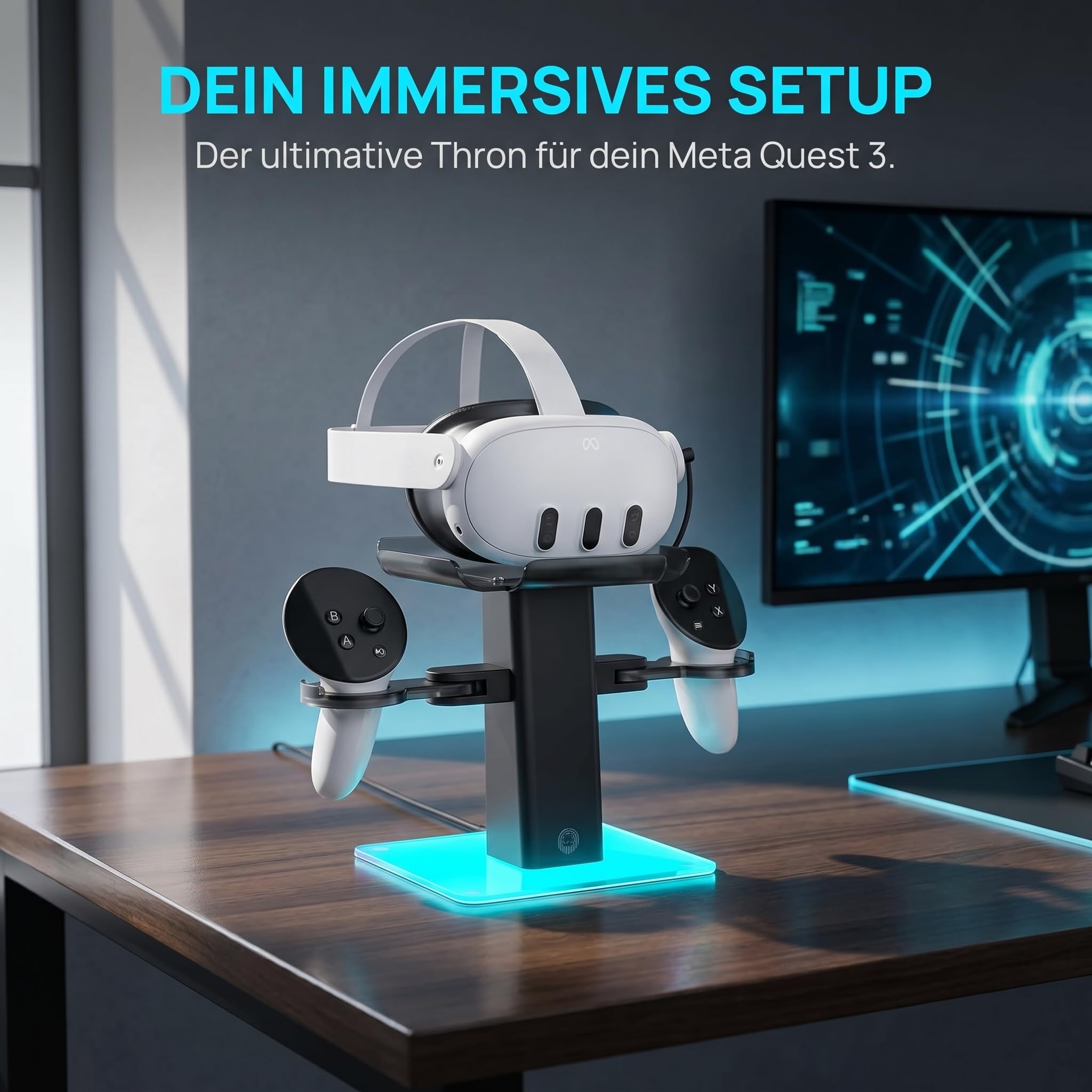 Ladegerät für Meta Quest 3S/Quest 3/Quest 2 Zubehör, Ladestation mit LED/RGB-Beleuchtung, für Controller und VR-Zubehör, Typ-C Ladeanschluss