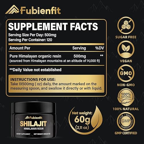 Miniatura 10 de Shilajit Cápsulas de Shilajit prémium para hombres, con ginseng Ashwagandha y más ácido fúlvico para hombres/mujeres, 120 cápsulas