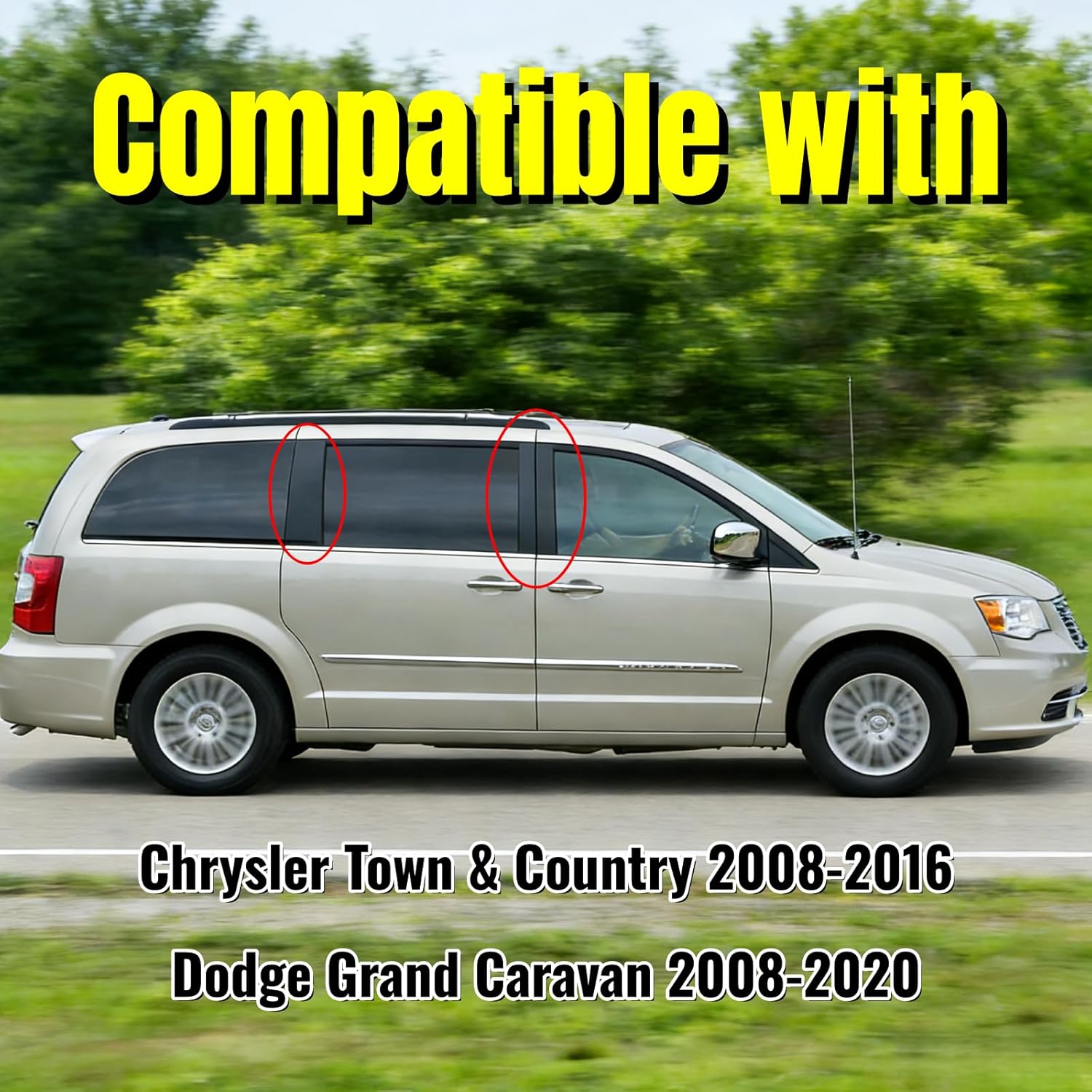 Door Pillar Trim Molding Window Trim B C Pillar Applique（6Pcs）Fit for Chrysler Dodge Ram Town & Country Grand Caravan C/V 2008-2020 Replaces 5020664AA 5020665AA 5020666AA 5020667AA 5020668AA 5020669AA