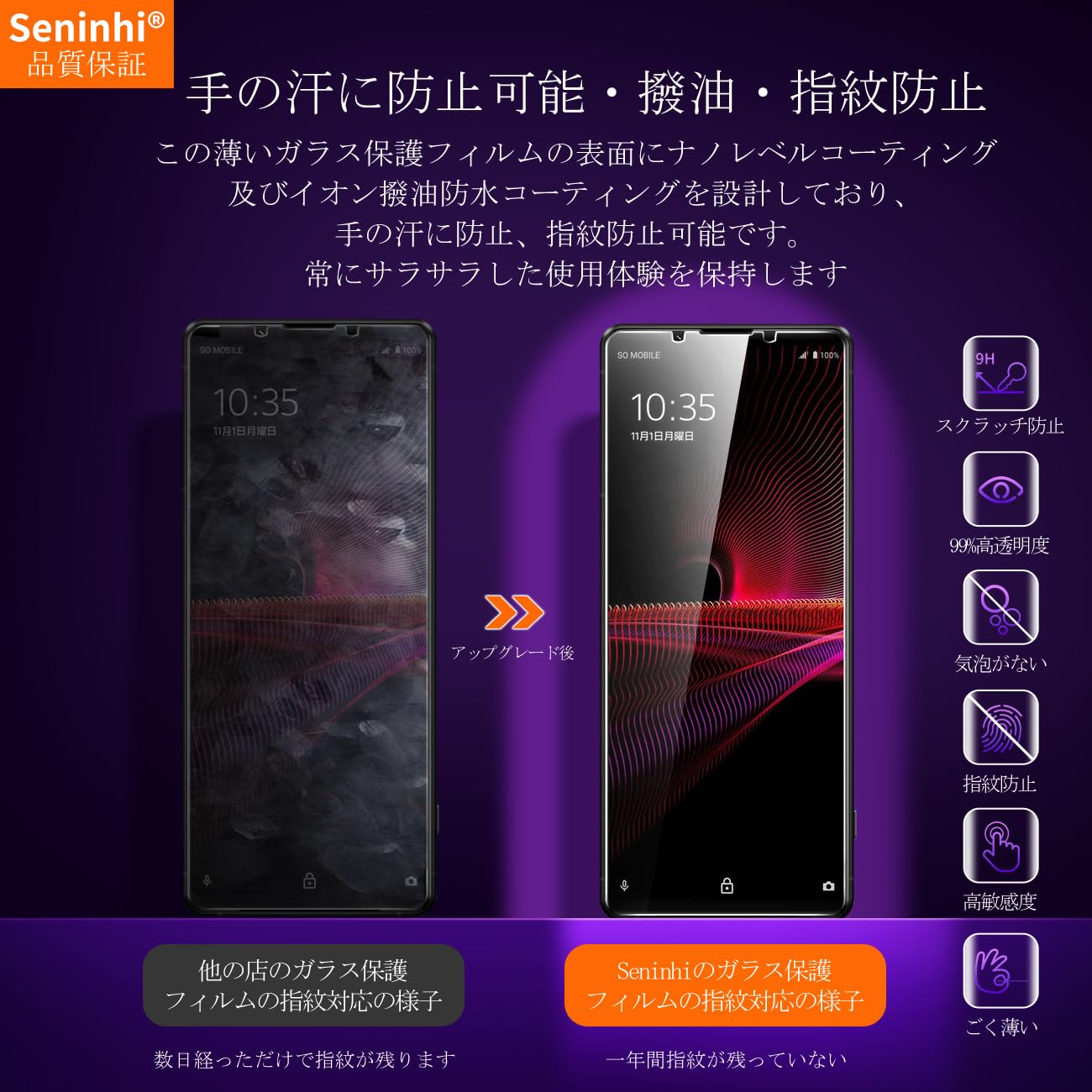 SONY Xperia 1 iii so-51B 256GB（保護フィルム付き） Xperia 1 III SO-51B SOG03 A101SO フィルム 保護フィルム 強化