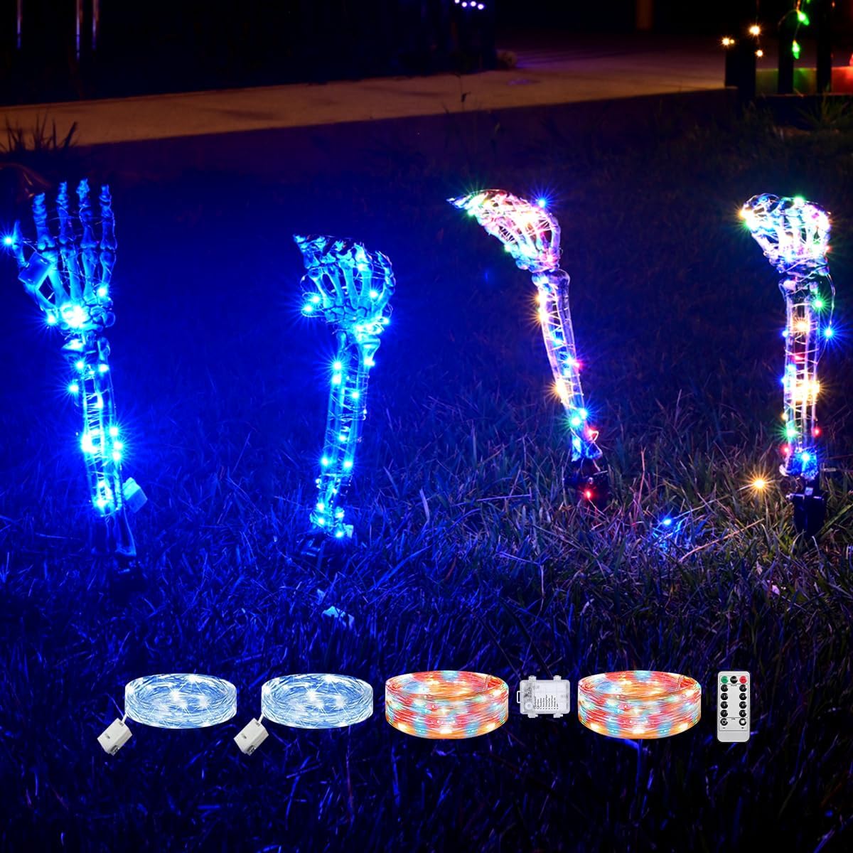 Maxee 4pcs Halloween Glowing Skeleton Hands Arm Decoration,10M LED