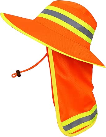 Men High Visibility Reflective Work Safety Sun Hat with Neck Flap Wide Brim Boonie UV Protection