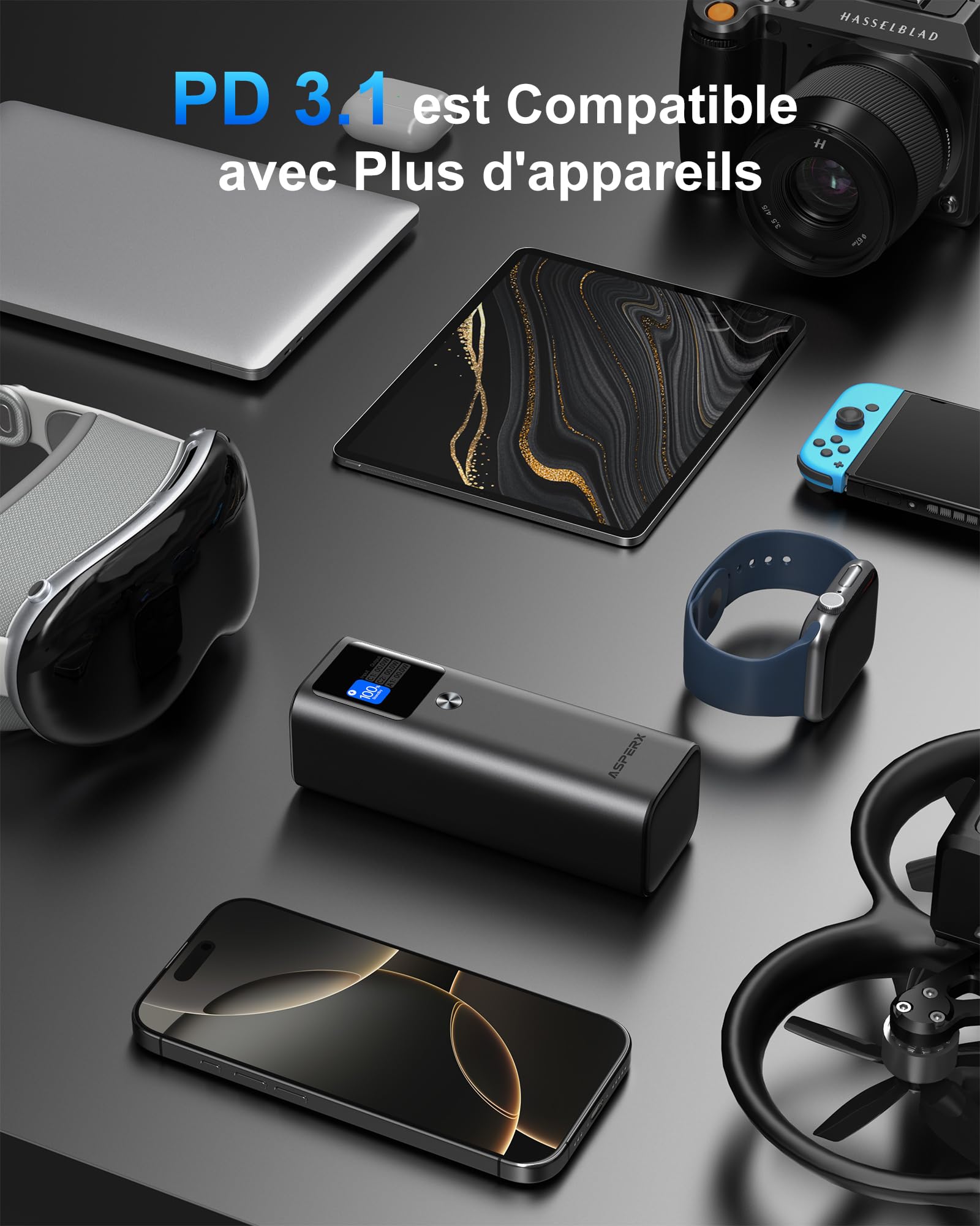 140W 27600mAh Batterie Externe Grande Capacité pour Ordinateur Portable | 2 Ports 140W USB-C,PD3.1 Charge Rapide,écran TFT,Alliage d'aluminium,Power Bank pour iPhone16/15,Galaxy et MacBook