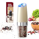 CIRCLE JOY Graviry Electric Pepper Grinder Automatic Pepper Mill Grinder with LED Light&comma; Battery Operated&comma; Adjustable Coarseness&comma; Large Capacity&comma; for Home Kitchen BBQ&comma; Beige