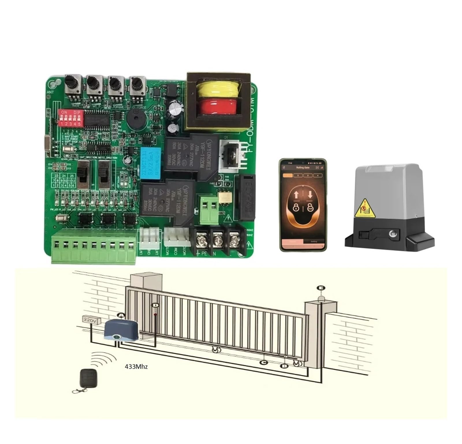 Automatyczne Samozamykacze, płytka drukowana silnika bramy przesuwnej z powolnym zatrzymaniem automatyczne zamykanie pilot 433MHZ i mobilna(PCB 6 remote 220V)