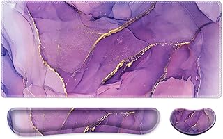 iCasso Mouse mat Set, desk mat 900 x 400mm,Stitched Edges Gaming Mouse Pad & mouse mat wrist support&Keyboard Wrist Rest,Waterproof Surface Desk Pad with Non-slip Rubber Base (Purple)