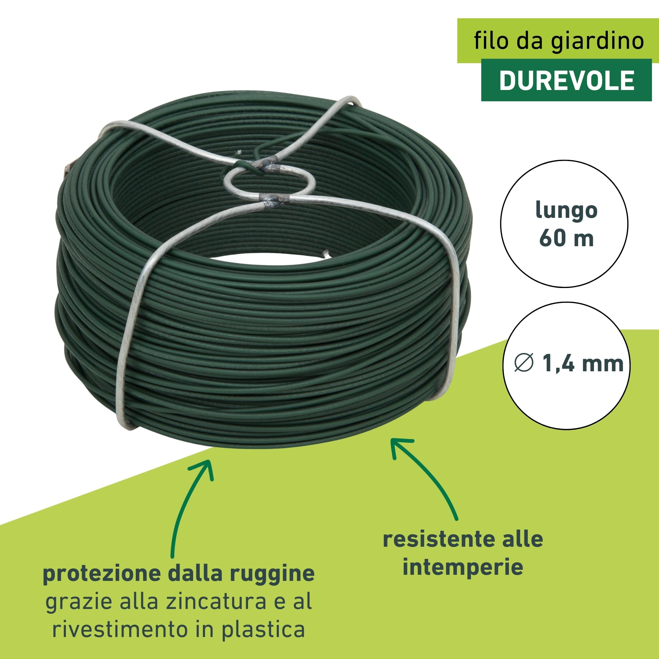 Windhager Filo metallico da giardinaggio 60 m x 1,4 mm verde
