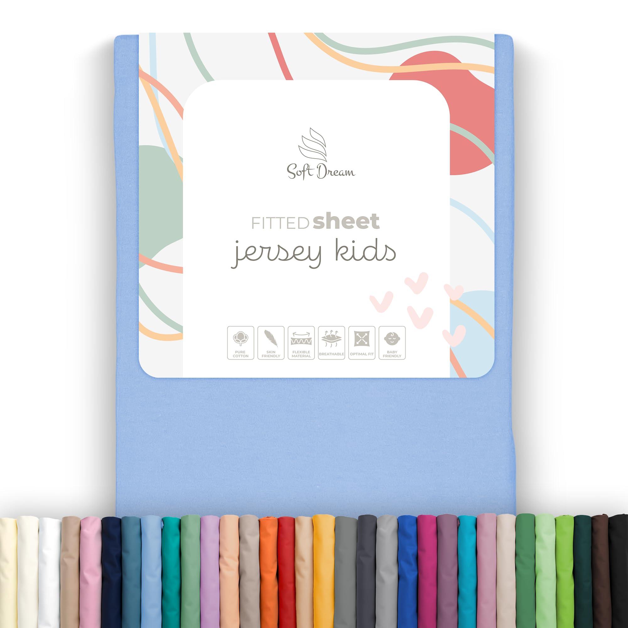 Soft Dream Fitted Sheet 90 x 160 cm Blue - 100% Combed Cotton Jersey - Premium Quality - Fitted Sheet for Cot Junior Bed - OekoTex Certified - Made in EU - 90 x 160 cm Blue
