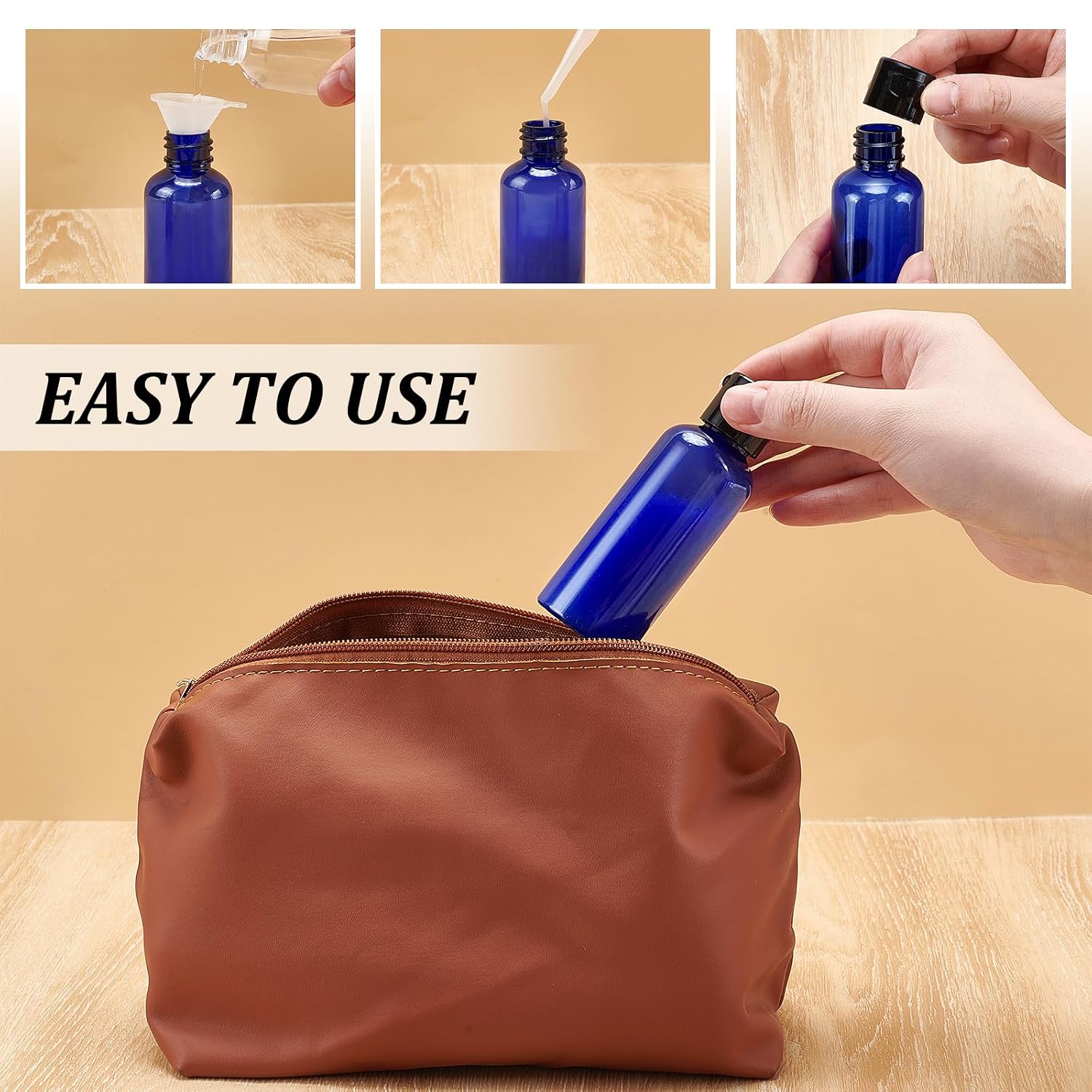 150 Pcs 2 oz/60ml Travel Bottles, Clear Plastic Empty Bottles with Flip Cap Plastic Bottle with Lids for Toiletries Lotions Shampoo Creams Dispensing with 20 Funnels and 20 Dropper(Blue)