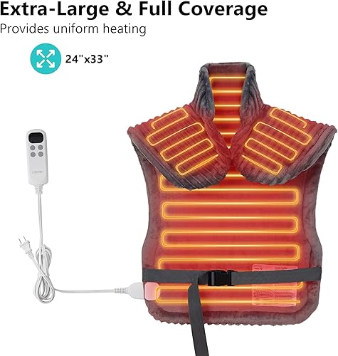 Miniatura 2 de CAROMIO Almohadilla térmica para aliviar el dolor de espalda, cuello y hombros, almohadillas térmicas eléctricas de gran tamaño, almohadilla térmica