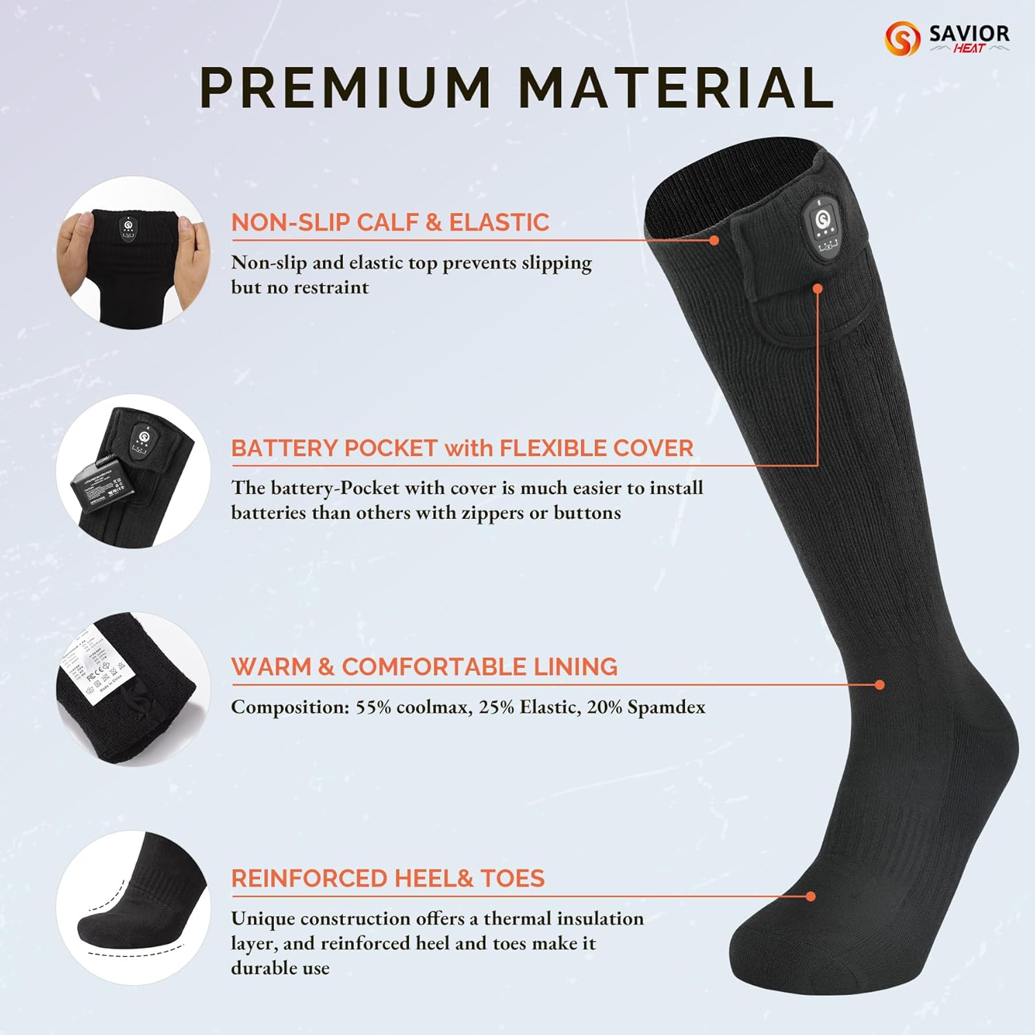 SAVIOR HEAT Heated Socks for Men Women with APP Control Battery Rechargeable Electric Heating Skiing Socks Washable Foot Warmer for Winter Hunting Skiing Fishing Hiking - Image 5