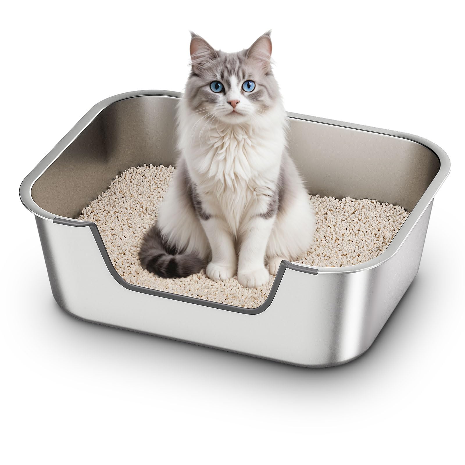 low entry stainless steel litter box with front opening for cats