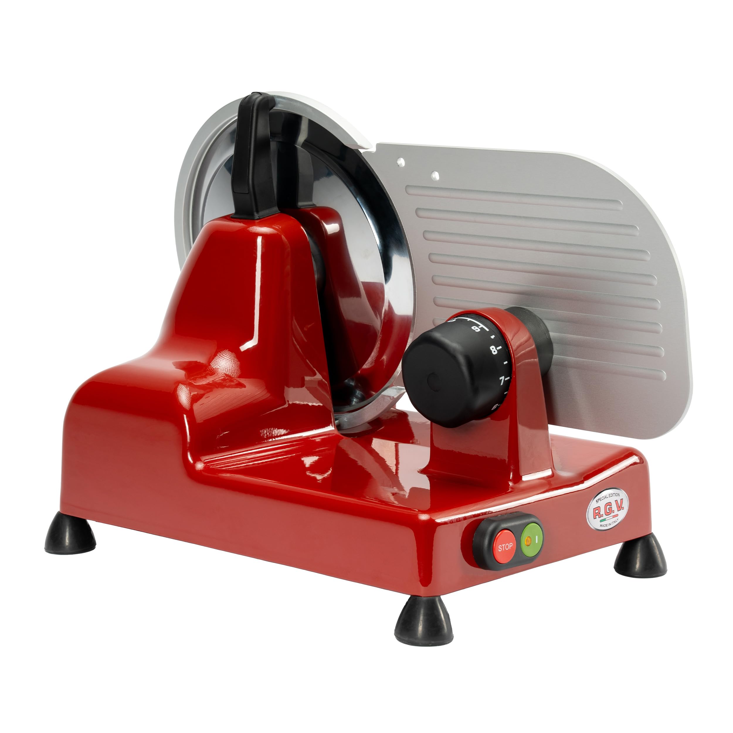 RGV Affettatrice 22 Luxor Red - Affettatrice Professionale 120W in Alluminio Fuso, Lama Ø220 mm, Spessore Regolabile 0–16 mm, Facile Pulizia