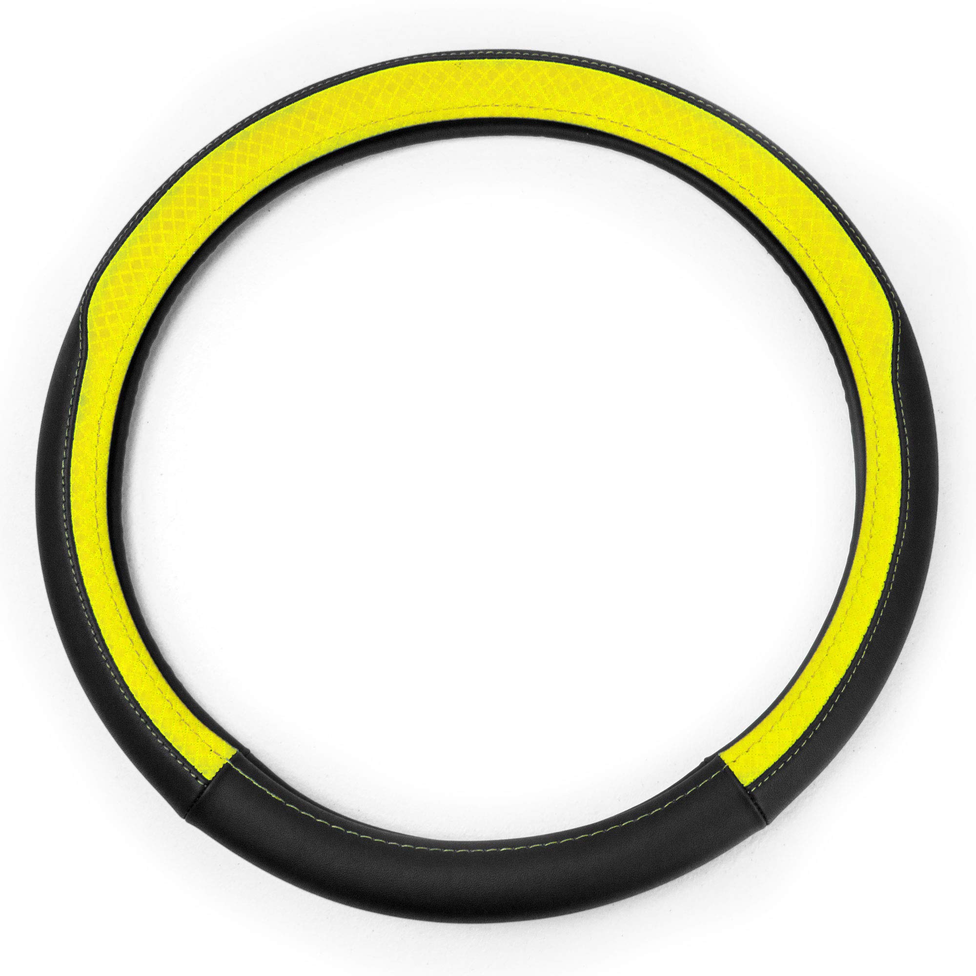 TLH Geometric Chic Microfiber Leather Steering Wheel Cover, Yellow Color