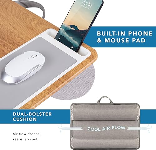 Miniatura 4 de LAPGEAR - Escritorio de regazo Home Office Pro con reposamuñecas, alfombrilla de mouse y soporte para teléfono, marrón (Oakwood), se adapta a