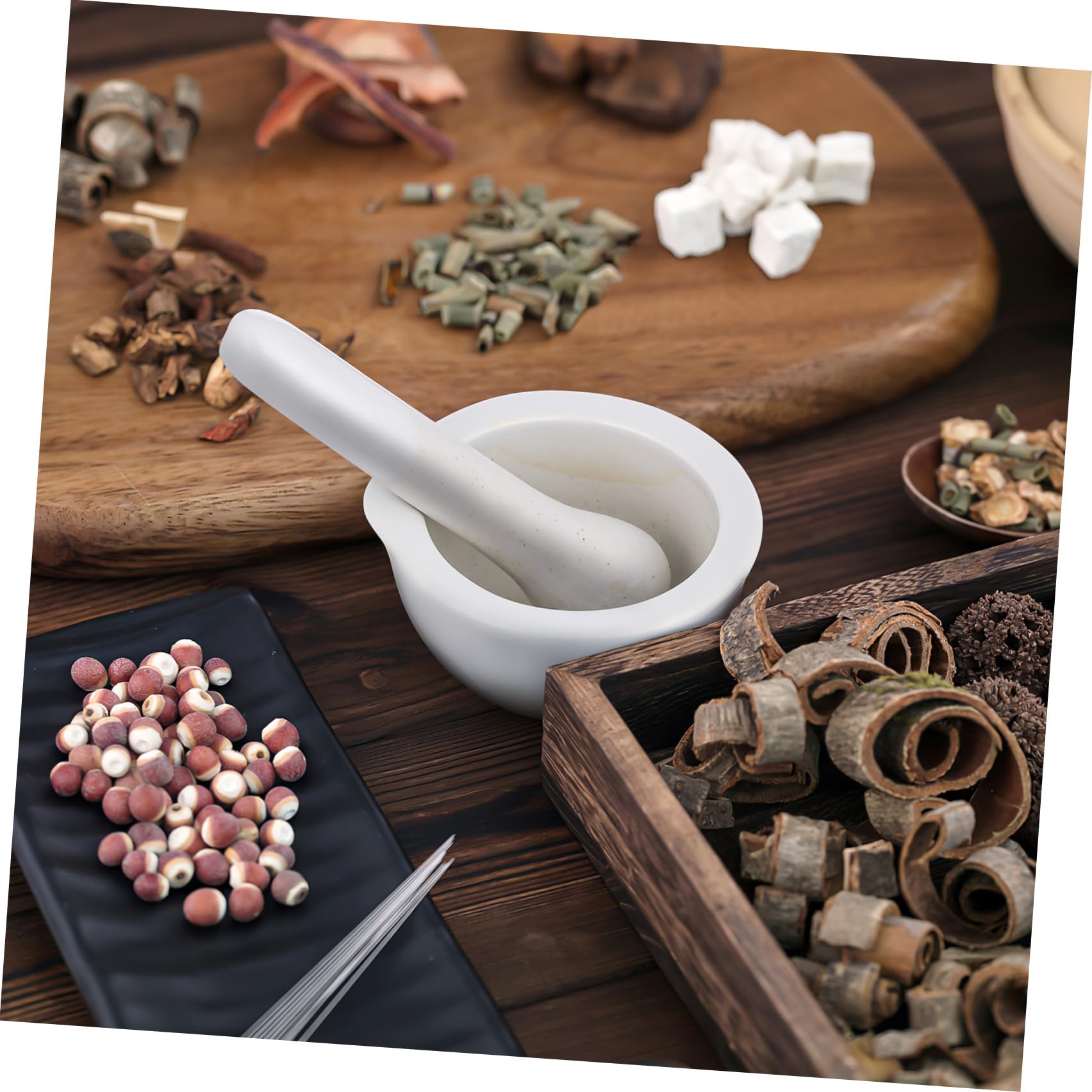 Beavorty Kit de Mortero y Pilón de Porcelana de 2.95 Pulgadas para Molienda de Especias y Suministros Químicos en Cocina y Laboratorio Acabado Liso y Cómodo de Sostener