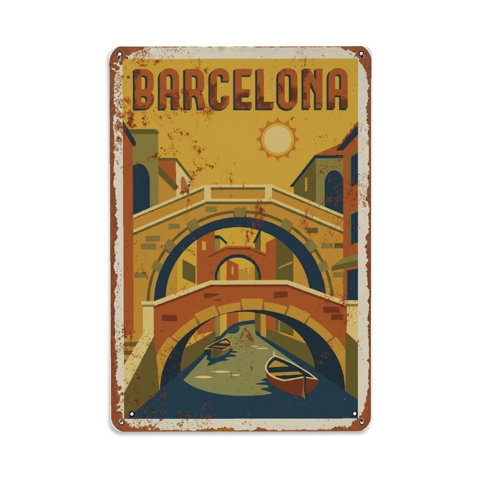 Vintage Travel Bridges Spain Arched Metal Tin Sign Plaque Wall Decor for Cafe, Club Bar, Office, Home Garden Metal Poster 8x12Inch