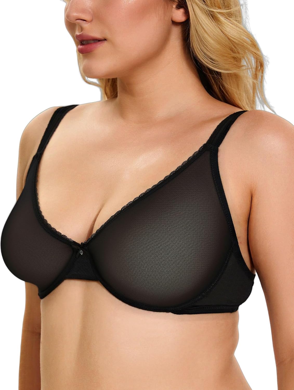 Women Unlined Sheer Balconette Bra Mesh See Through Sexy Bra with Underwire Support - Image 2