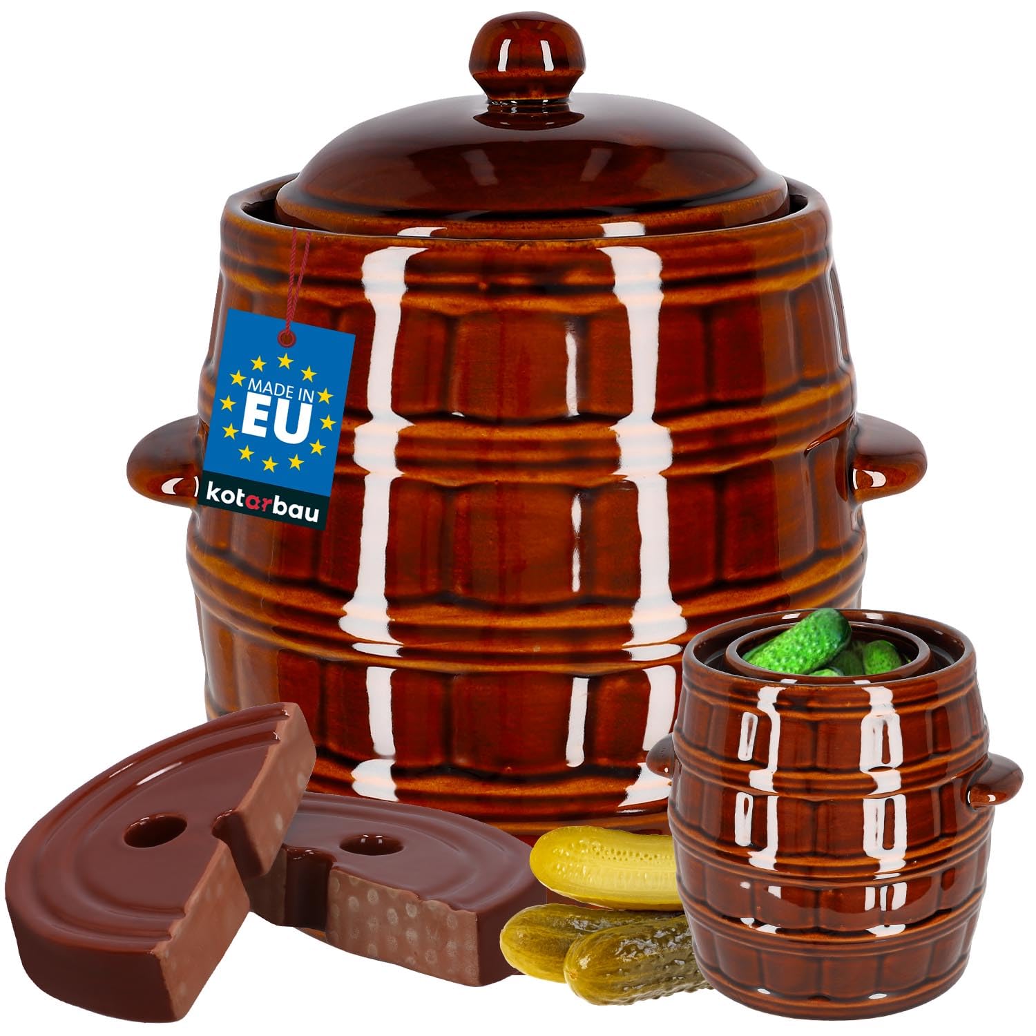 KOTARBAU® Fermentation Pot Clay Pot Hermetic Lockable Size Name for Fermentation with Lid and Weighted Stone (8 L)