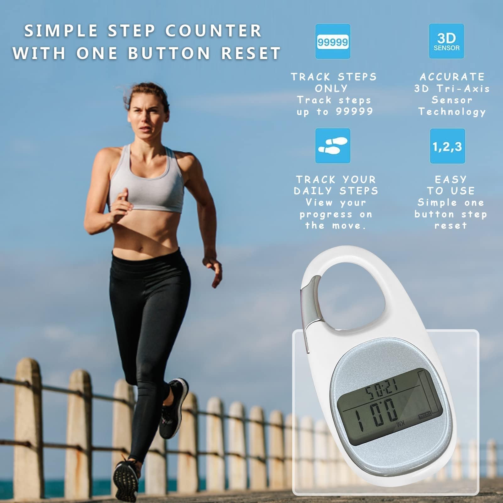 Contapassi Digitale 3D TaimeiMao - Mini Tracker Per Passi, Clip, Per Camminare, Corsa, Escursioni, Fitness