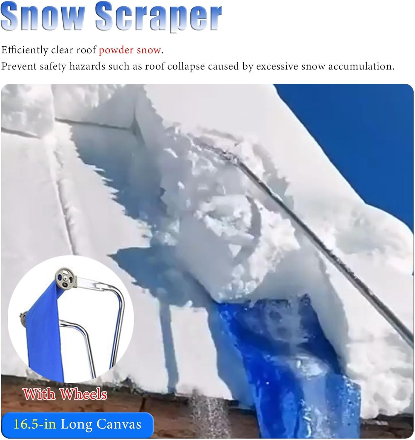 Roof Snow Rake Removal Tool Kit, 1.9-6.5 m Extendable House Roof Snow Scraper with Oxford Cloth & Anti-Slip Handle, Clearing Shovel for Car Snow