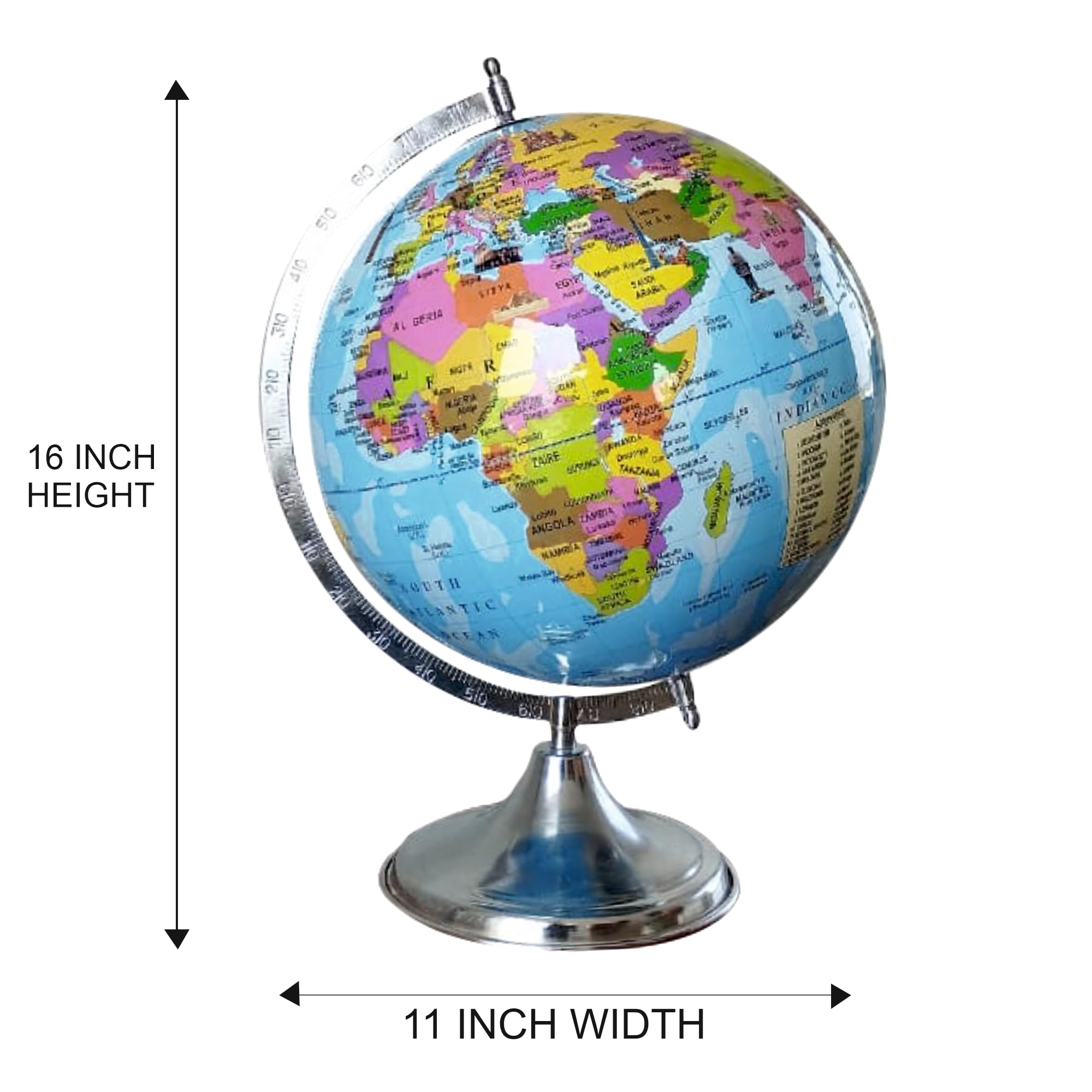 GLOBE DADDY Rotating 12 Inch World Globe with Metal Arc and Stand for Show pieces for Home Décor, Office Decor and Decorations items,Study Table decor Items, Birthday, Party Gifts and Aniversary.( Monument Included)