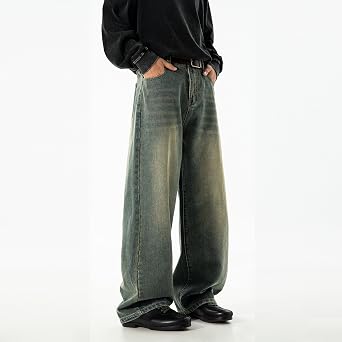 Baggy Fit Jean Men Wide Leg Carpenter Jeans Mid Rise Denim Pants Loose Fit Skater Trousers Streetwear