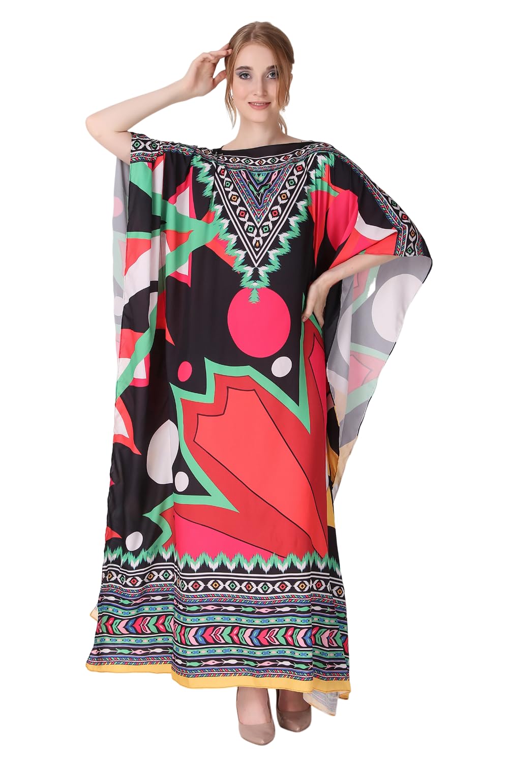 Ultra Waves Crepe Maxi Length Long Kaftan Dress for Women Multicolor Freesize-image-38
