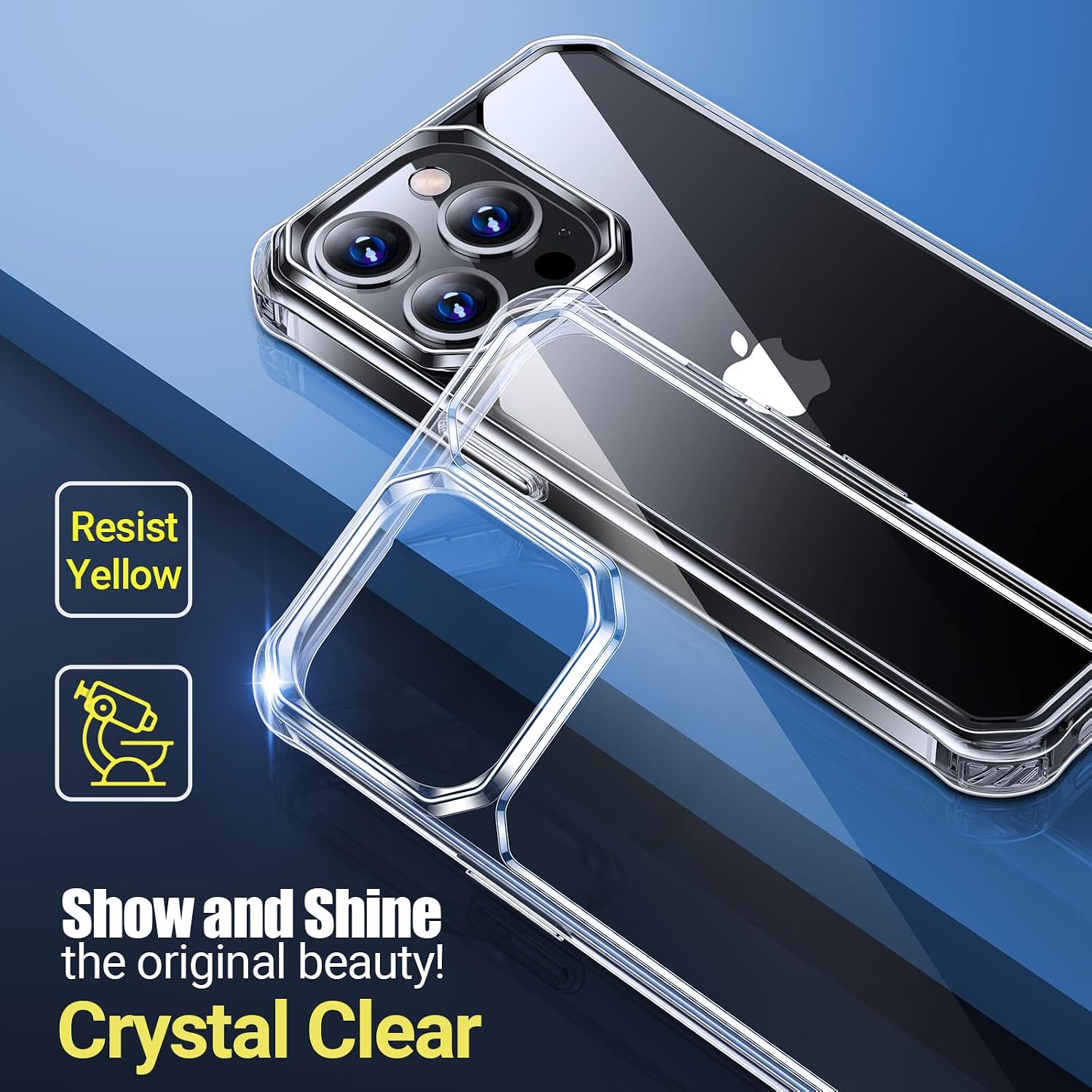 VANMASS [Shockproof & Crystal Clear iPhone 13 Pro Case, [10X Military Grade Protection] [Anti-Yellow] Soft Slim Transparent TPU Bumper Rugged Protective Phone Case for iPhone 13 Pro, 6.1inch, Clear