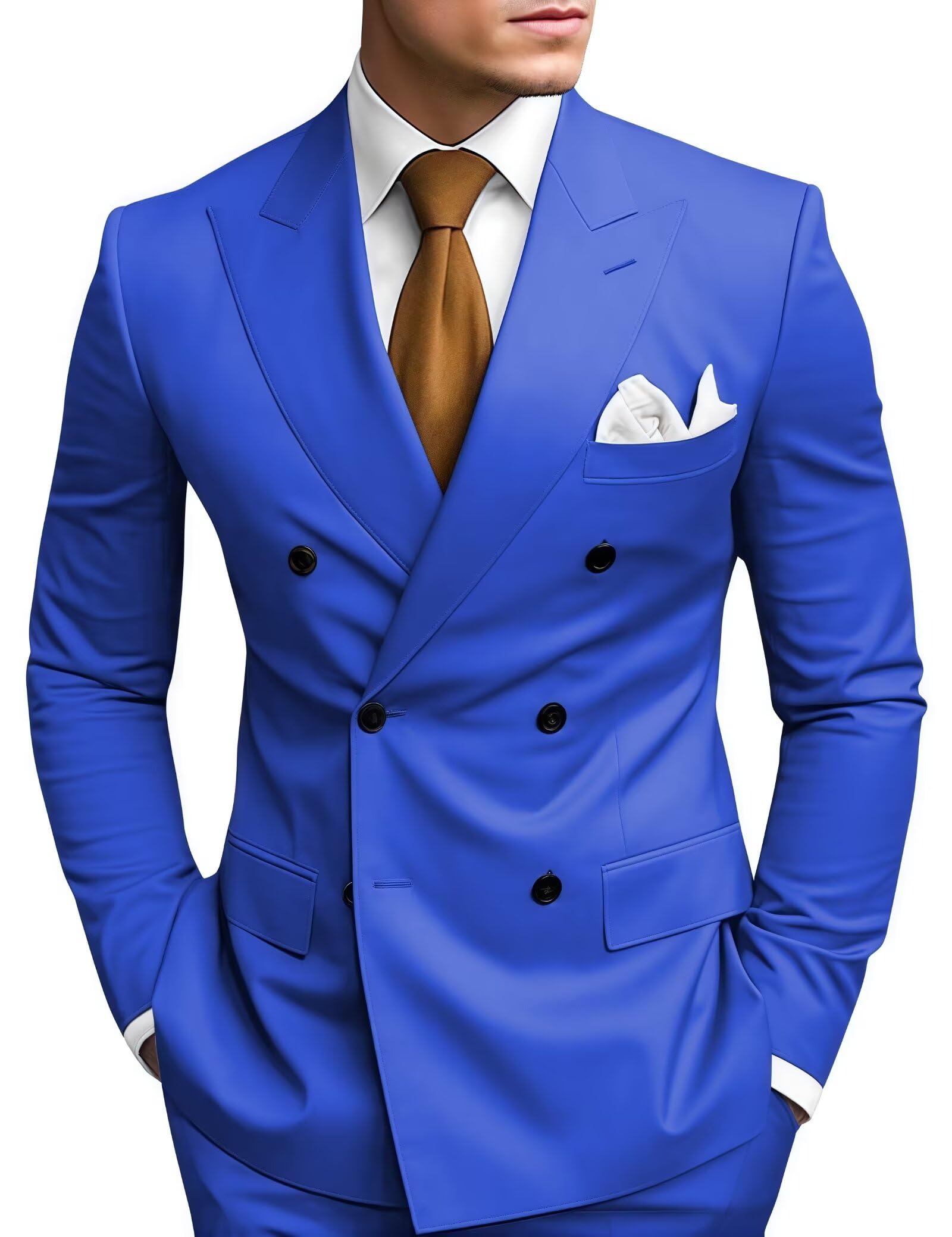 HANBANGWEI 2 Piece Double Breasted Suit Men Slim Fit Mens Double Breasted Blazer Pants Sets Wedding Prom Homecoming Suit