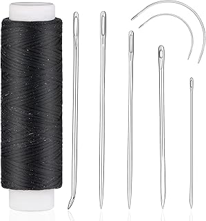 Ftyiwu Waxed Thread 32 Yards (Black), Leather Sewing Waxed Thread with Hand Sewing Needles, Leather Sewing Thread Set for Home Upholstery Carpet Leather Canvas Repair and Sewing