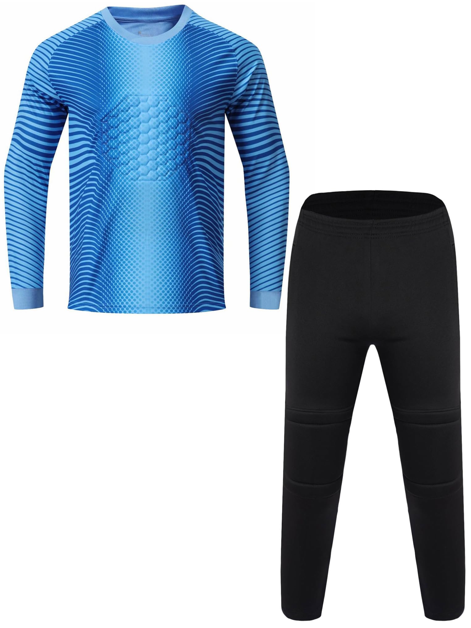 Kaerm Conjunto de camiseta de fútbol para niños con camiseta de portero acolchada y pantalones de entrenamiento de fútbol