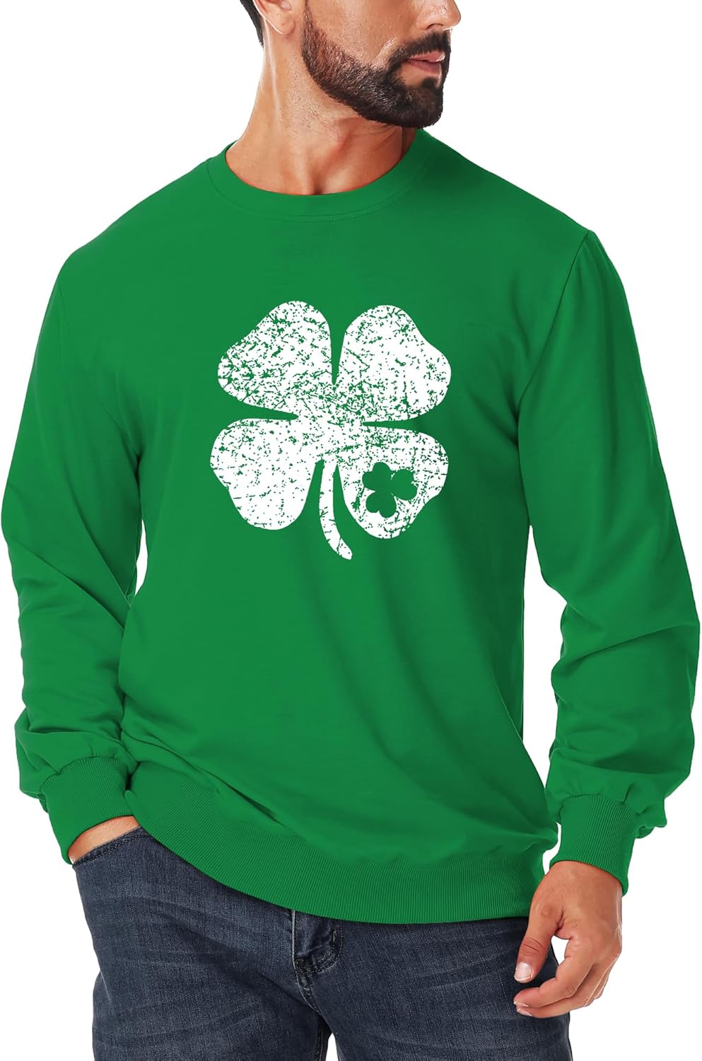 Mens St Patricks Sweatshirt Lucky Clover Tshirts Irish Festival Long Sleeve Pullover