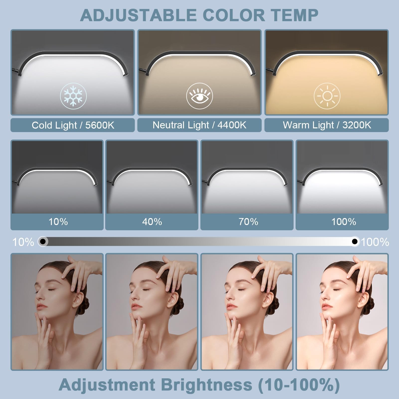 LED Stehleuchte, 45W Wimpern Lampe Kosmetik für Wimpern, 55-70zoll Lampe mit Telefonständer, Einstellbares Licht 3-6000K, Kosmetiklampe Mondlampe für Lesen Tätowieren