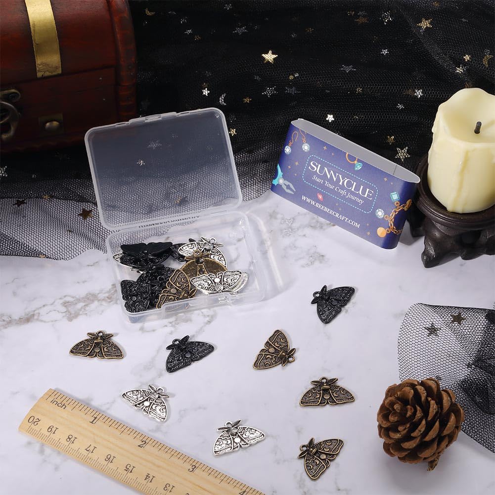 SUNNYCLUE 1 Box 24Pcs Moth Charms Moth Charm Bulk Moon Phase Charms Halloween Gothic Lucky Animal Insect Charm Lunar Moons Charms for Jewelry Making Charms DIY Crafts Handmade Gift Women Adults - Image 3