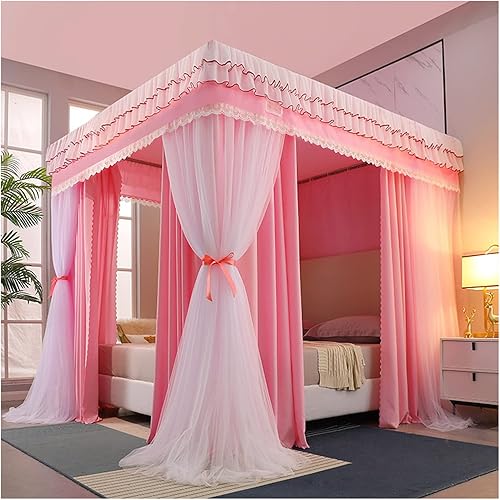 Cortina de cama de lujo rosa para niñas, habitación de princesa, dormitorio, toldo de cama decorativo, mosquitero cifrado de doble capa es adecuada