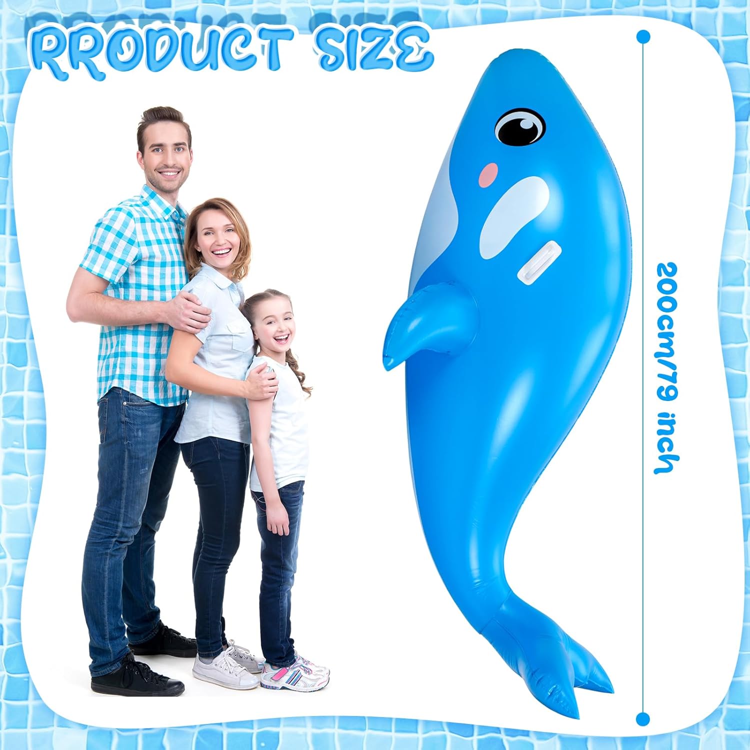 HyDren 79" Giant Inflatable Whale Pool Float Realistic Sea Animal Ride-On Toy with Handles for Kids Adults, Blow up Summer Gift Supplies, Beach Swimming Pool Party Decor