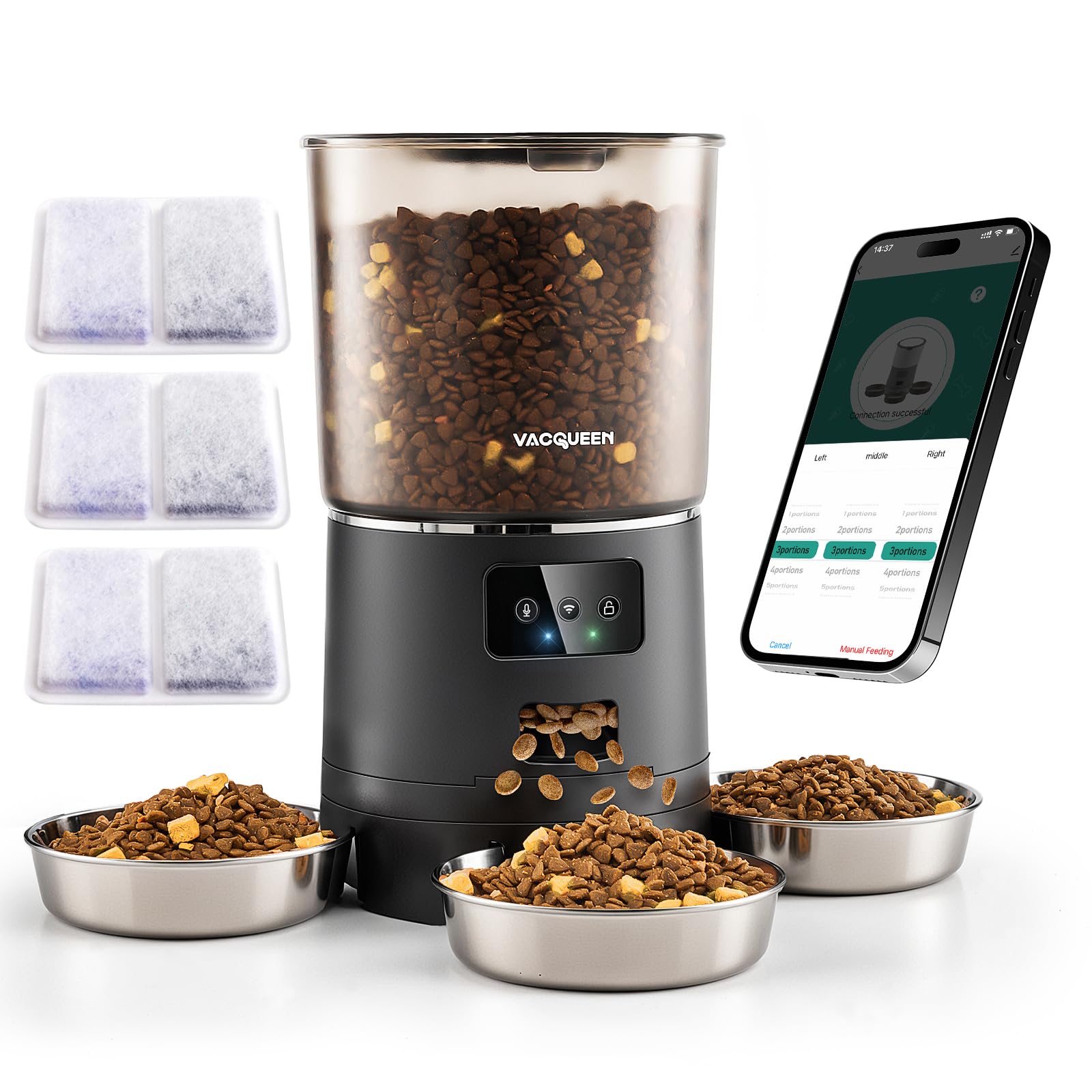 Automatic Cat Feeder for 3 Cats, 6L/25 Cup Cat Food Dispenser with Strong Anti-Jam System, Dual-Effect Desiccant, Smart WiFi App Control Pet Feeder, Automatic Dog Feeder for Cats and Small Dog