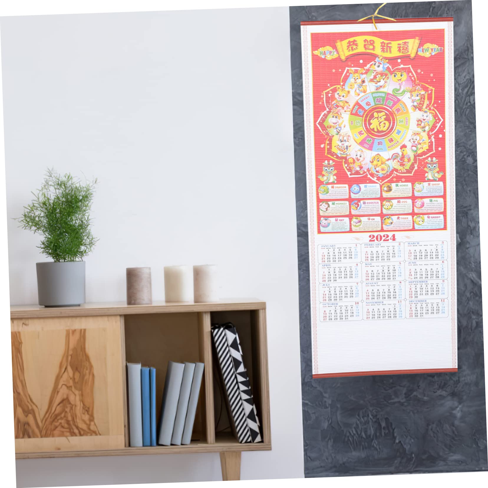 Tofficu Calendario Familiare Da Parete Con Elementi Cinesi 5 Pezzi 2024 Per Eventi Lunari