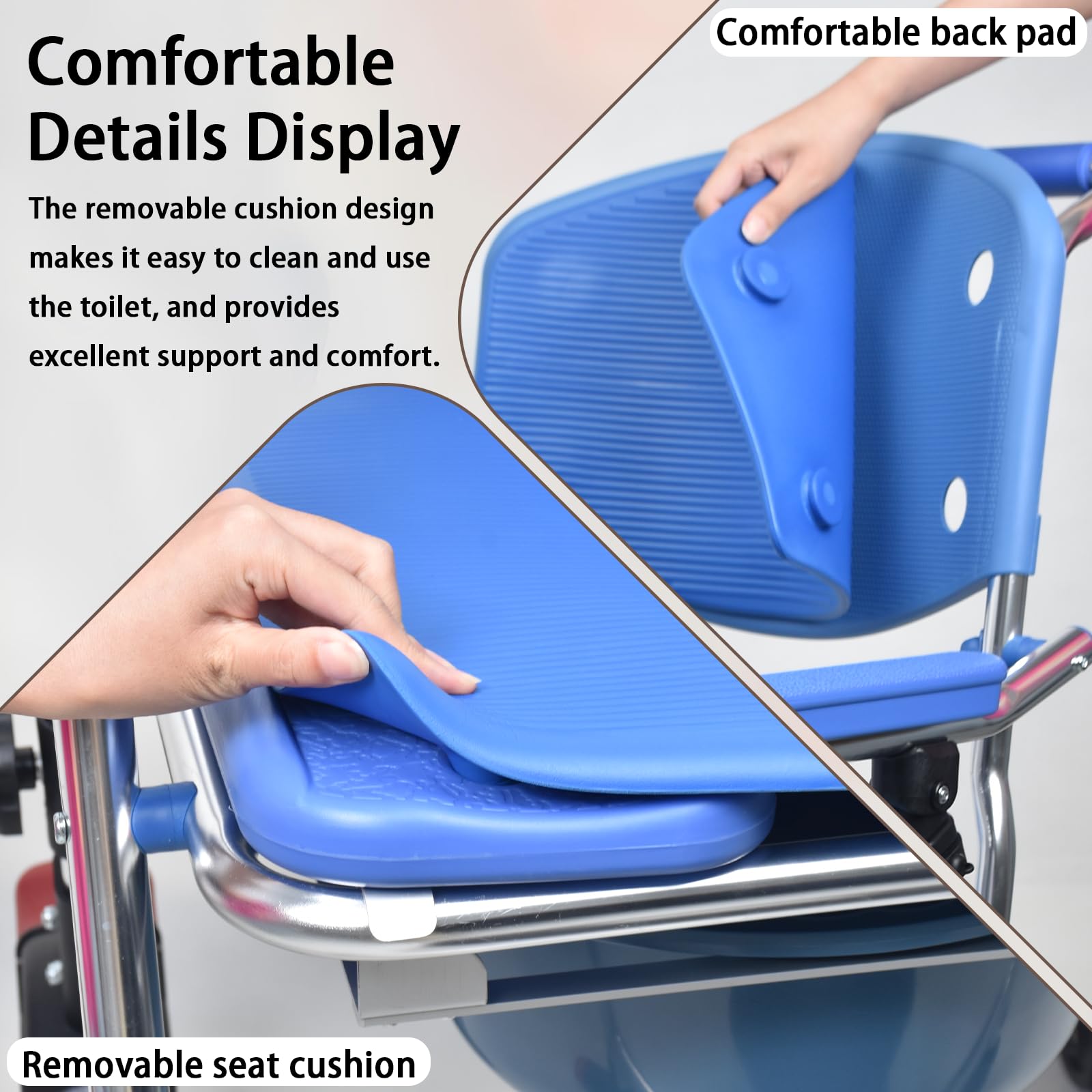 Sedia Comoda WC per Anziani con Rotelle, 3-in-1 Sedia a Rotelle con WC per Anziani Pieghevole, Blu Sedia Doccia Disabili con Ruote, Lega di Alluminio Impermeabile