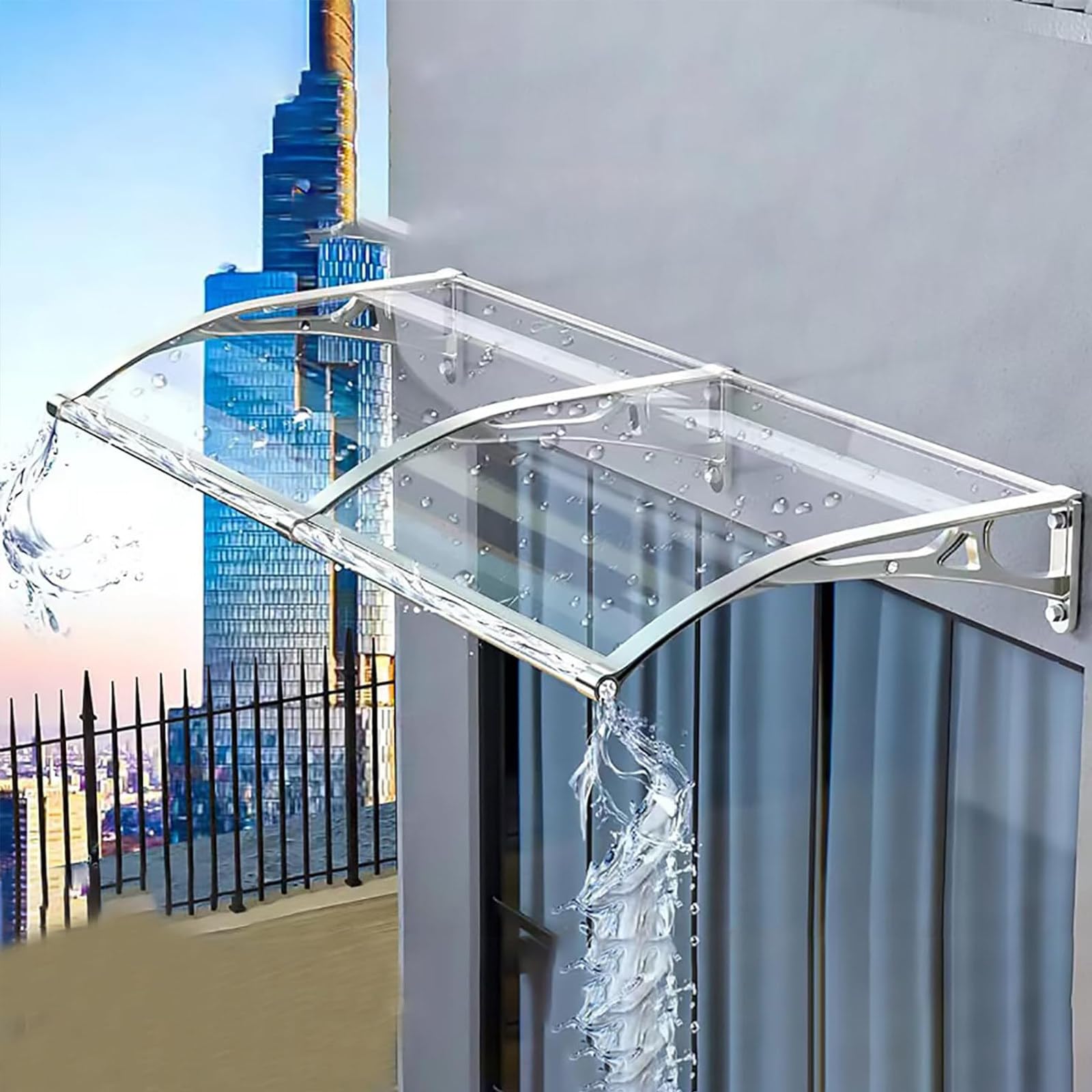 Marquise de porte extérieure polycarbonate auvent anti-UV étanche 80x400
